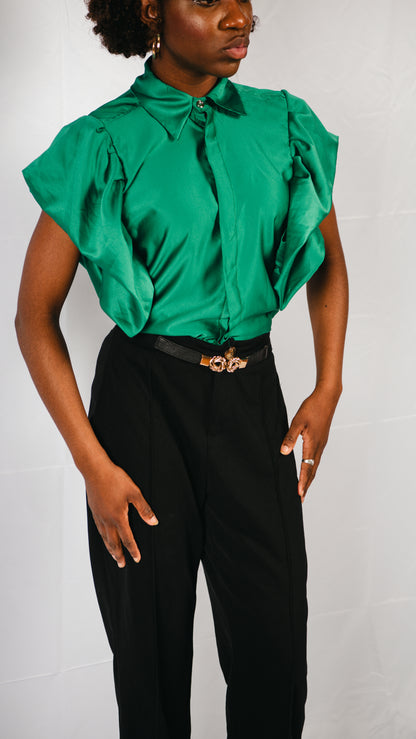 Tiara Ruffled Sleeves Shirt- Green