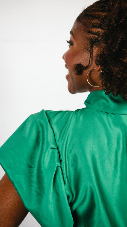 Tiara Ruffled Sleeves Shirt- Green