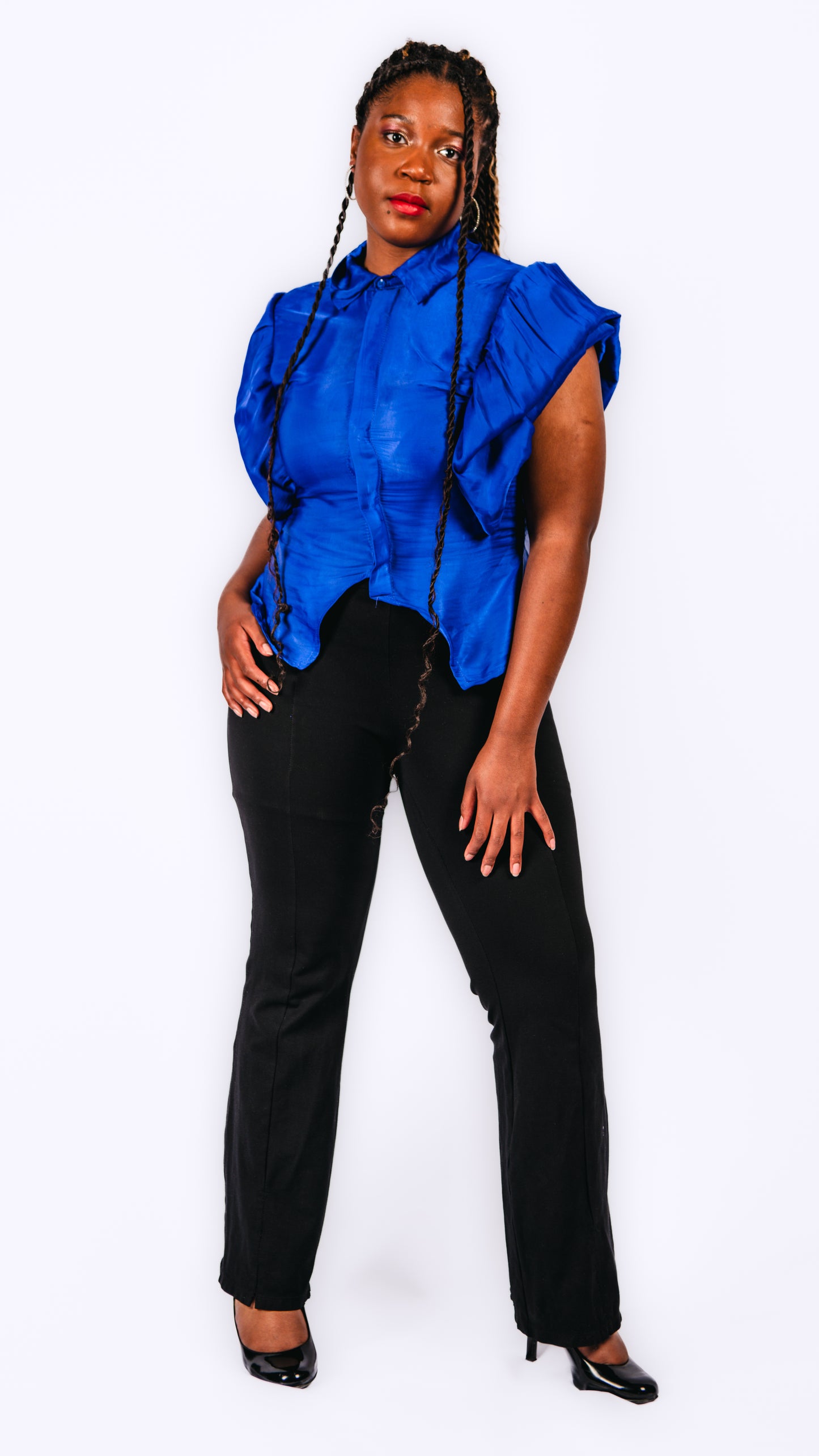 Tiara Ruffled Sleeves Shirt/Blouse- Blue