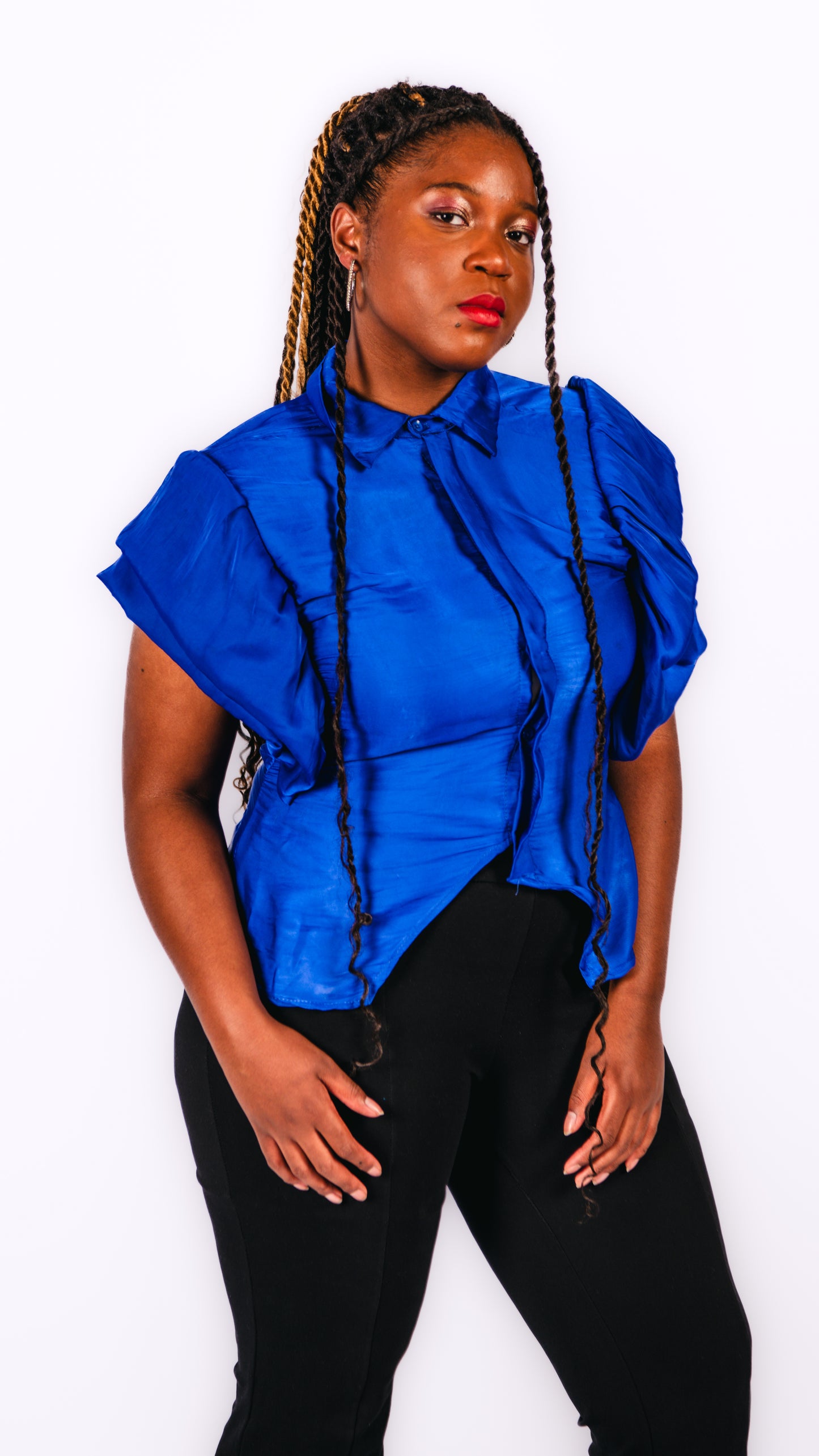 Tiara Ruffled Sleeves Shirt/Blouse- Blue