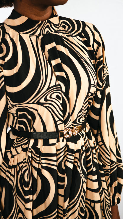 Selma Layered Zebra Print Maxi Dress With patterned Belt