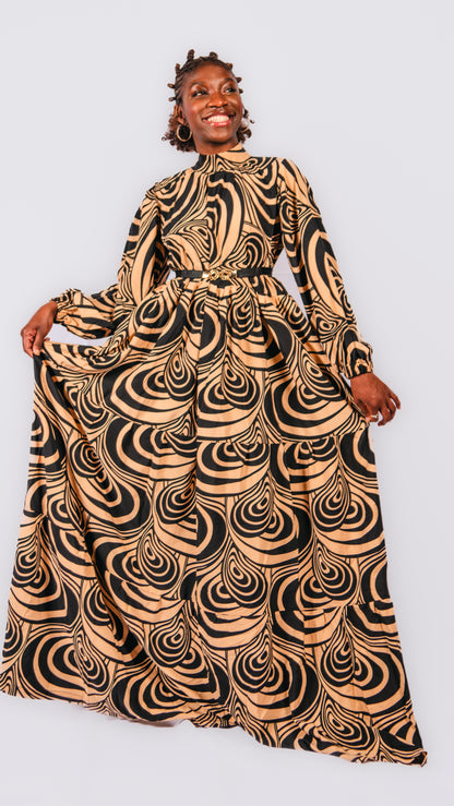 Selma Layered Zebra Print Maxi Dress With patterned Belt