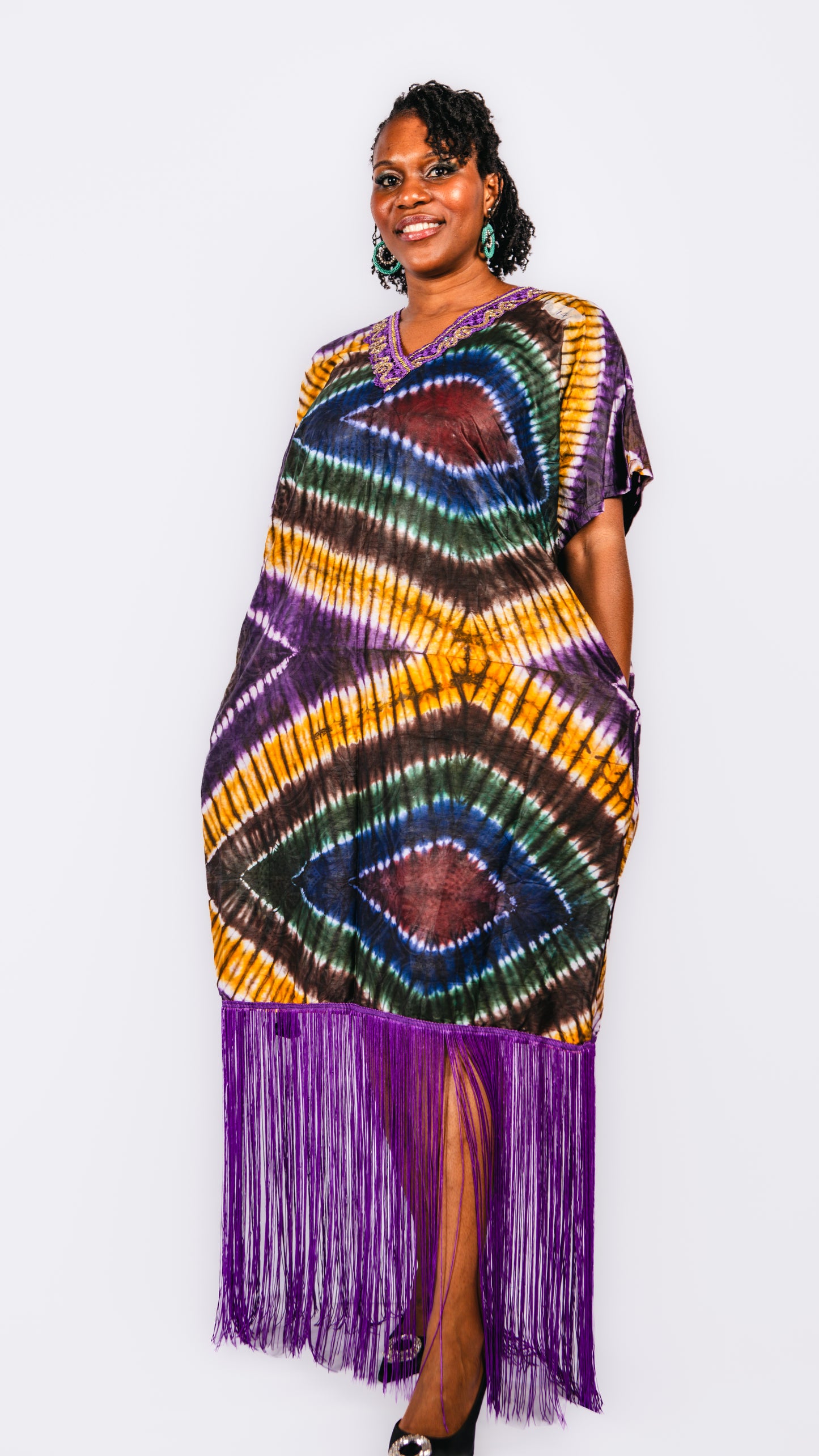 Nyasha Tye And Dye Midi Dress With Fringe