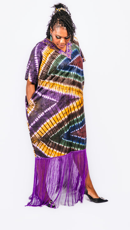 Nyasha Tye And Dye Midi Dress With Fringe