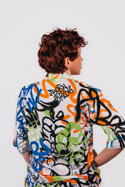 Ahneekah 2 Piece Abstract Print Relaxed Trousers And Shirt
