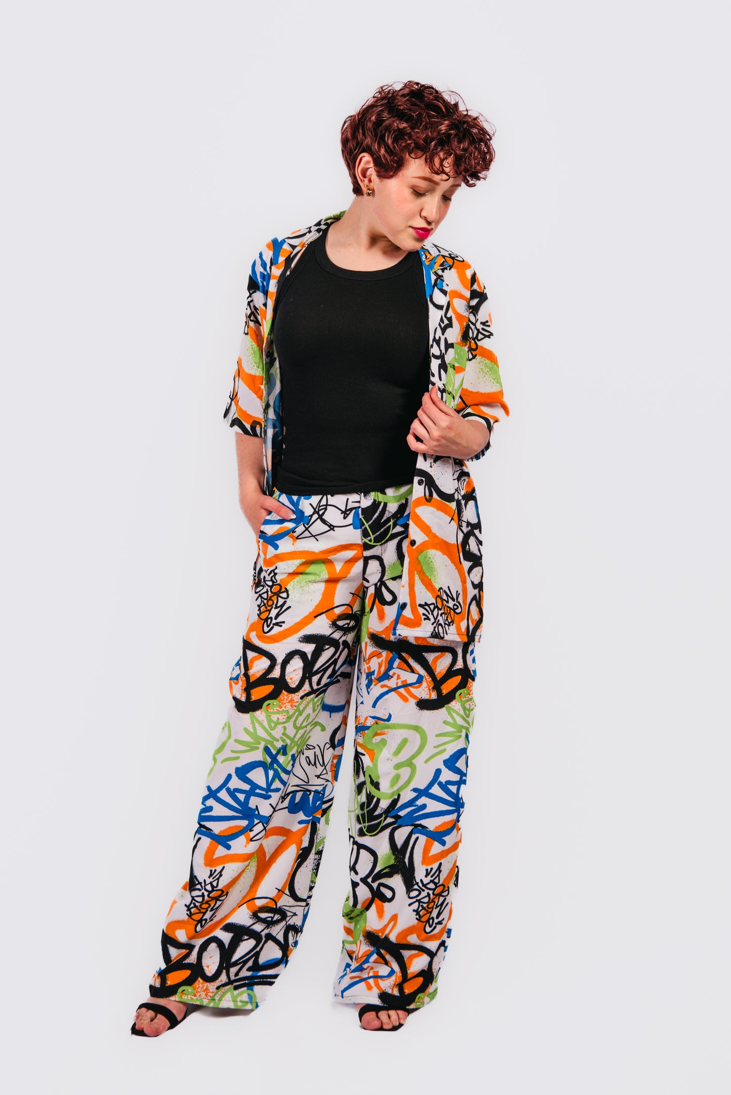Ahneekah 2 Piece Abstract Print Relaxed Trousers And Shirt
