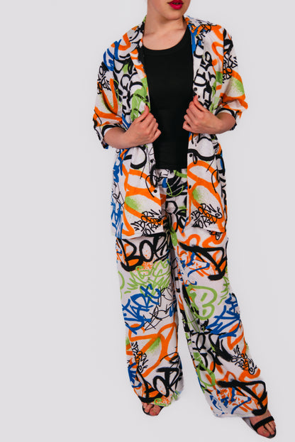 Ahneekah 2 Piece Abstract Print Relaxed Trousers And Shirt