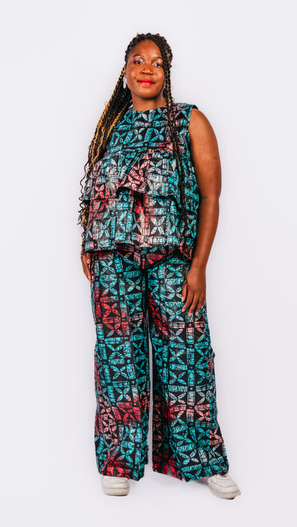 Moriola 2 Piece Peplum Top and Wide Leg Trousers