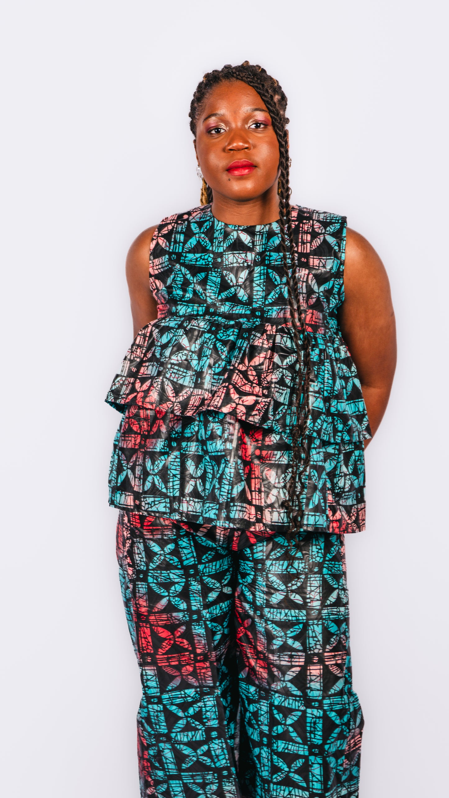Moriola 2 Piece Peplum Top and Wide Leg Trousers