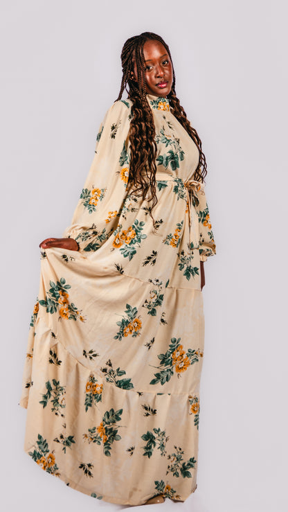 Selma Layered Flowered Maxi Dress With Belt