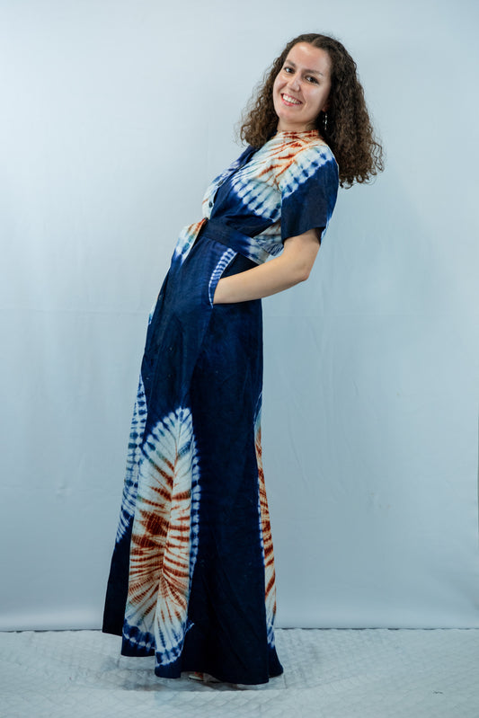 Abba  Tye and Dye Maxi Dress with Belt