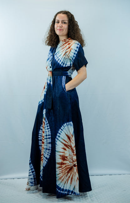 Abba  Tye and Dye Maxi Dress with Belt