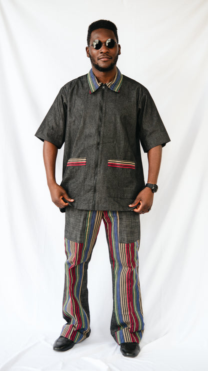 Vyomini 2 piece Set Of Dark Grey Denim Trousers And Collared Shirt