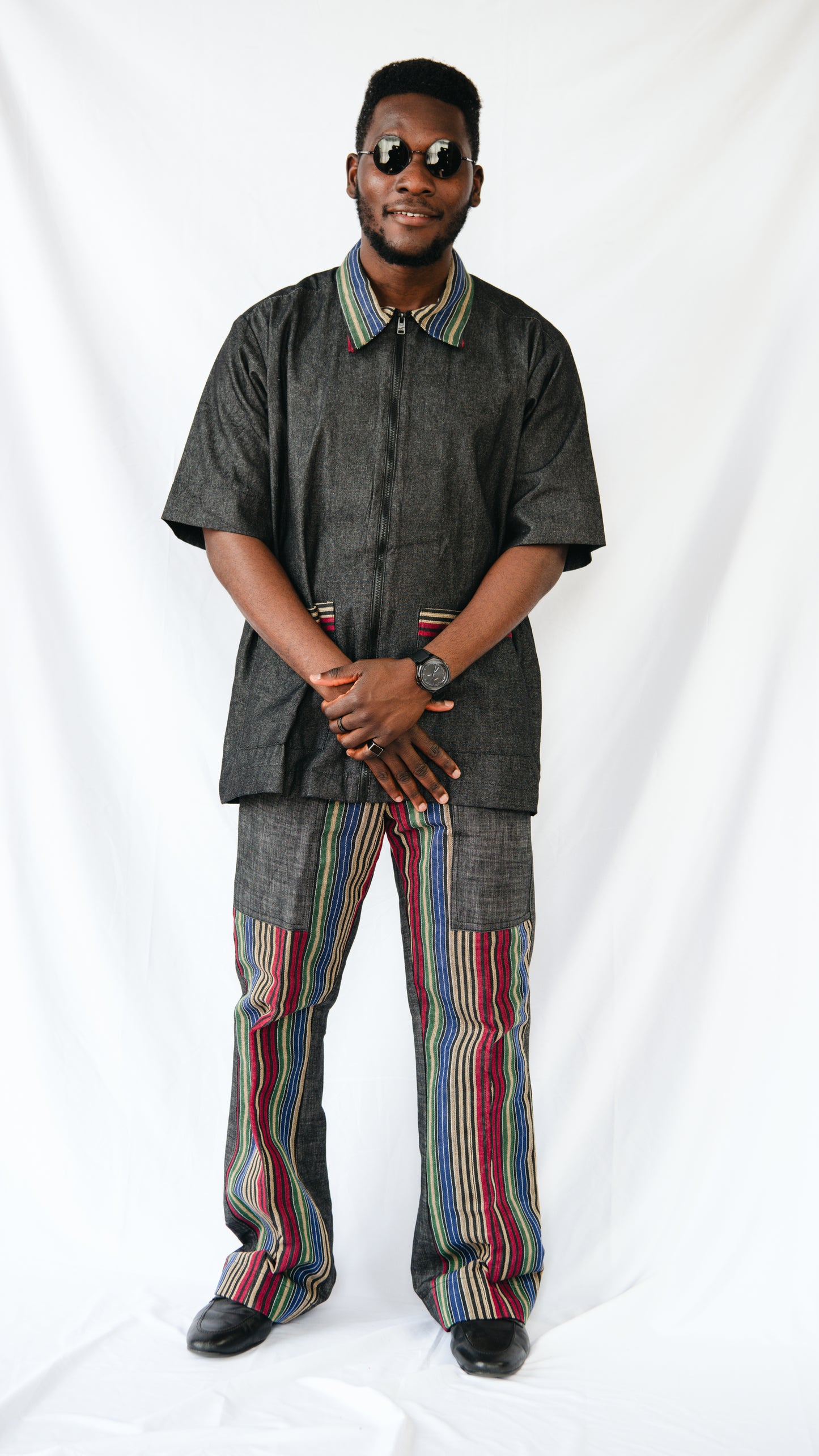 Vyomini 2 piece Set Of Dark Grey Denim Trousers And Collared Shirt