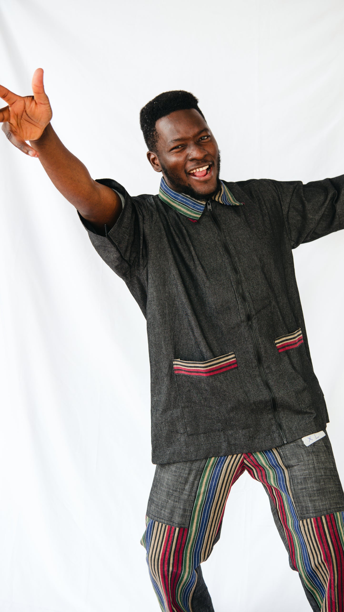 Vyomini 2 piece Set Of Dark Grey Denim Trousers And Collared Shirt