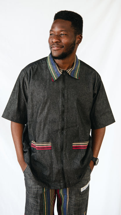 Vyomini 2 piece Set Of Dark Grey Denim Trousers And Collared Shirt