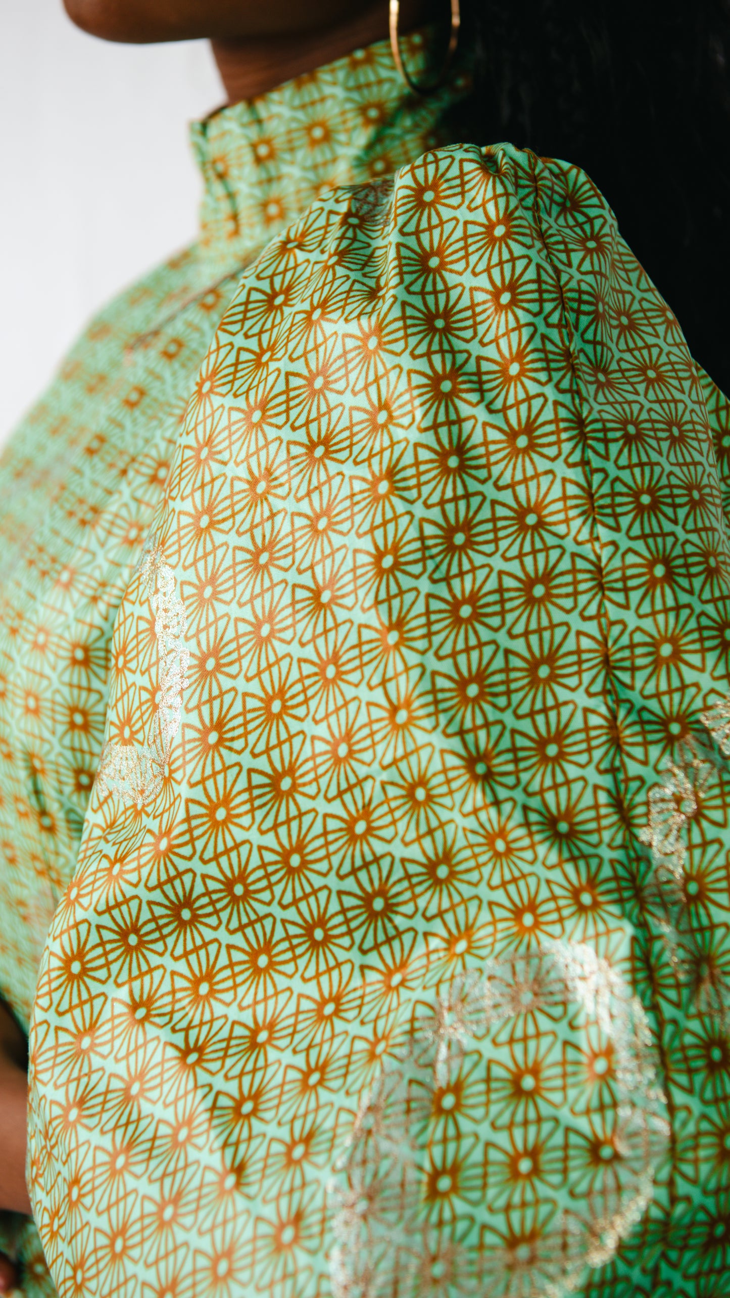 Azaryah Sage Green Patterned Maxi One Sleeve Dress