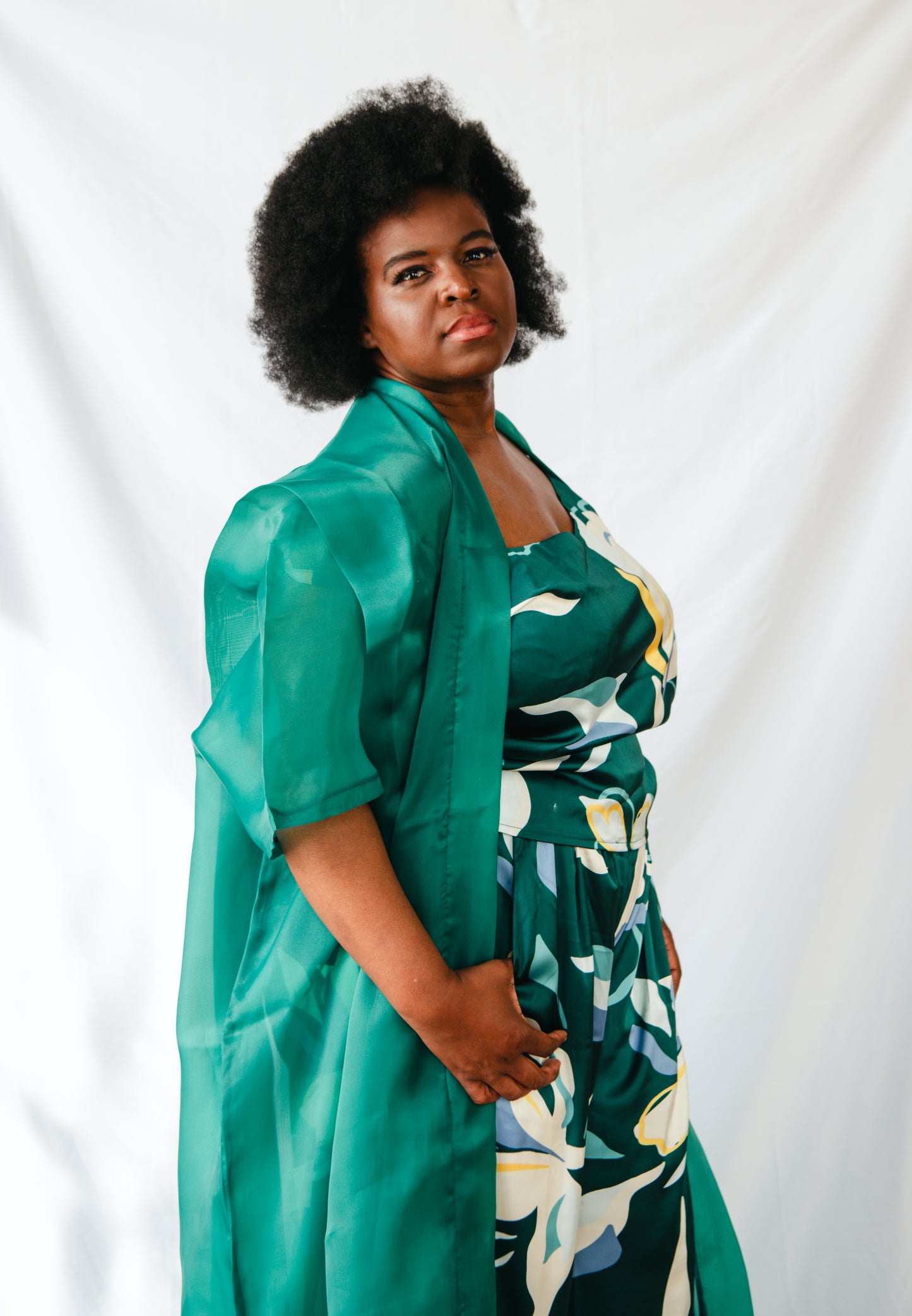 Tehillah 3 Piece Palazzo Trousers And Sleeveless Top With Organdy Kimono