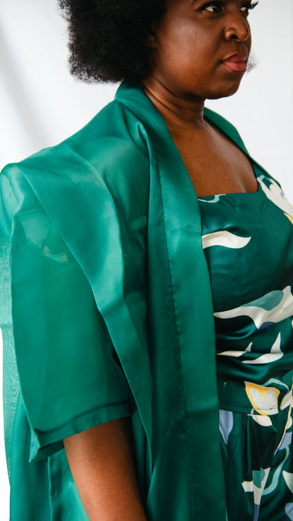 Tehillah 3 Piece Palazzo Trousers And Sleeveless Top With Organdy Kimono
