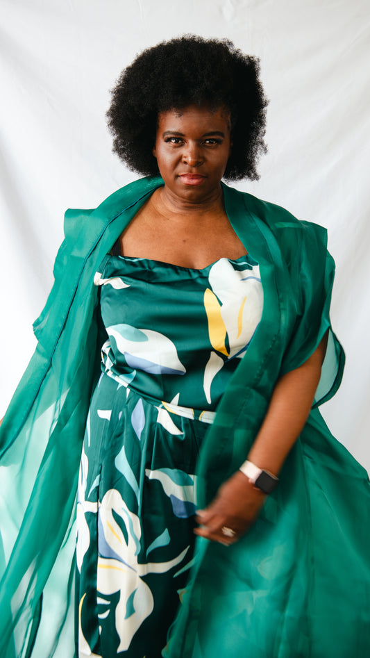 Tehillah 3 Piece Palazzo Trousers And Sleeveless Top With Organdy Kimono