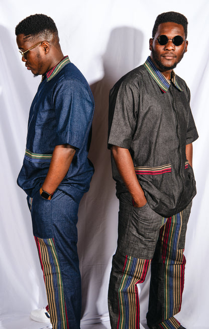 Vyomini 2 piece Set Of Dark Grey Denim Trousers And Collared Shirt