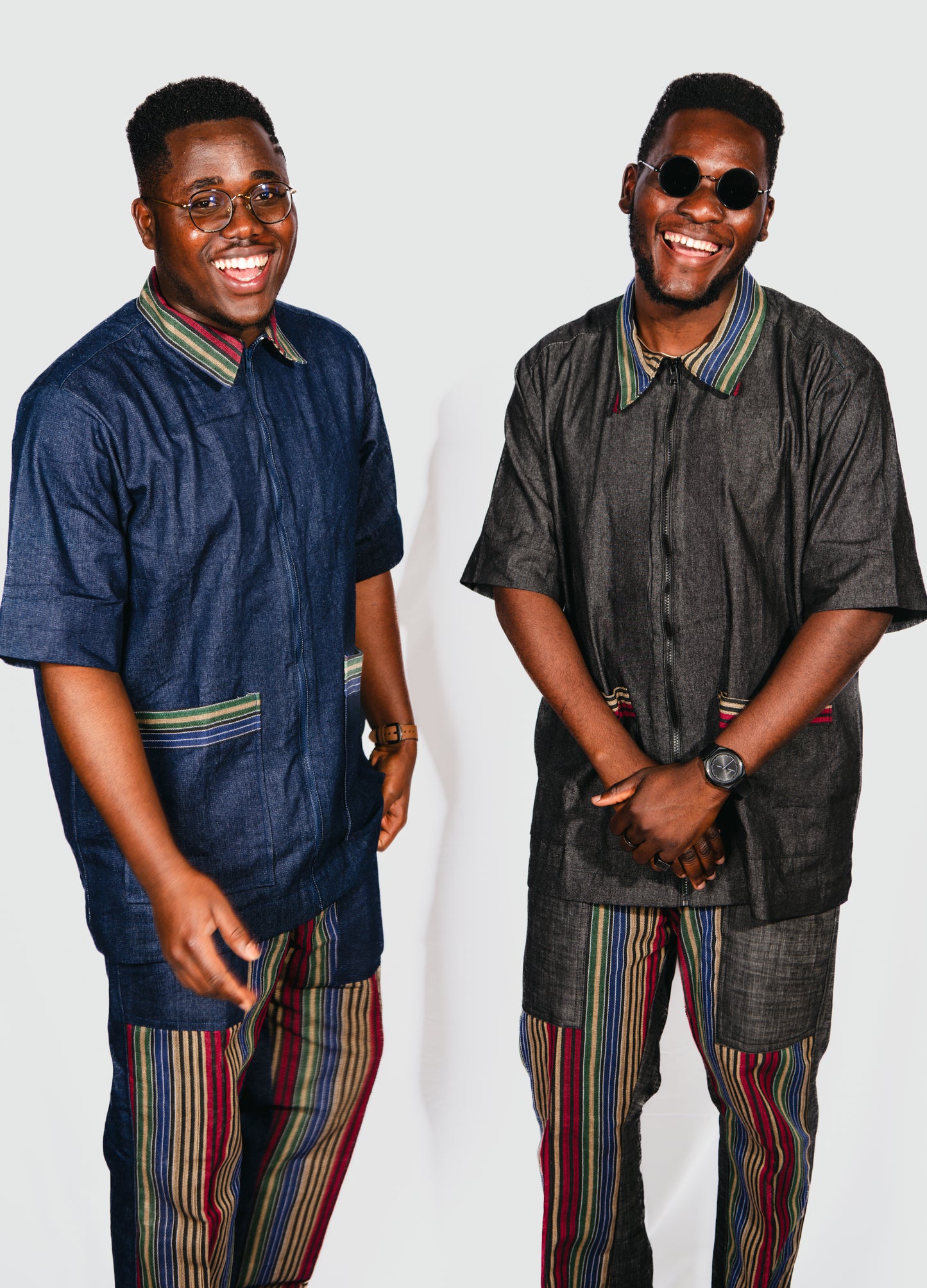Vyomini 2 piece Set Of Dark Grey Denim Trousers And Collared Shirt