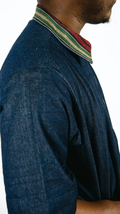 Vyomini 2 piece set- Denim Trousers And Collared Shirt With Aso-oke