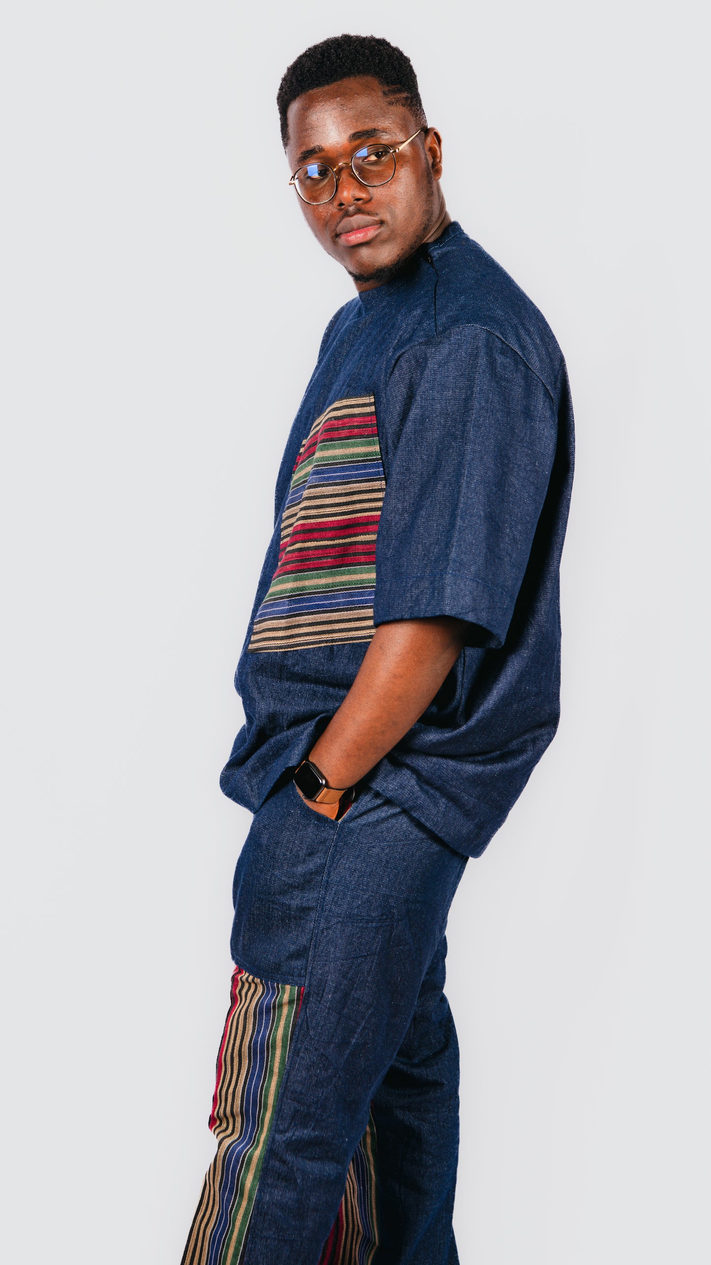 Mabila 2 Piece Asooke Trousers and Oversized Denim Top With Asooke Fabric Pocket