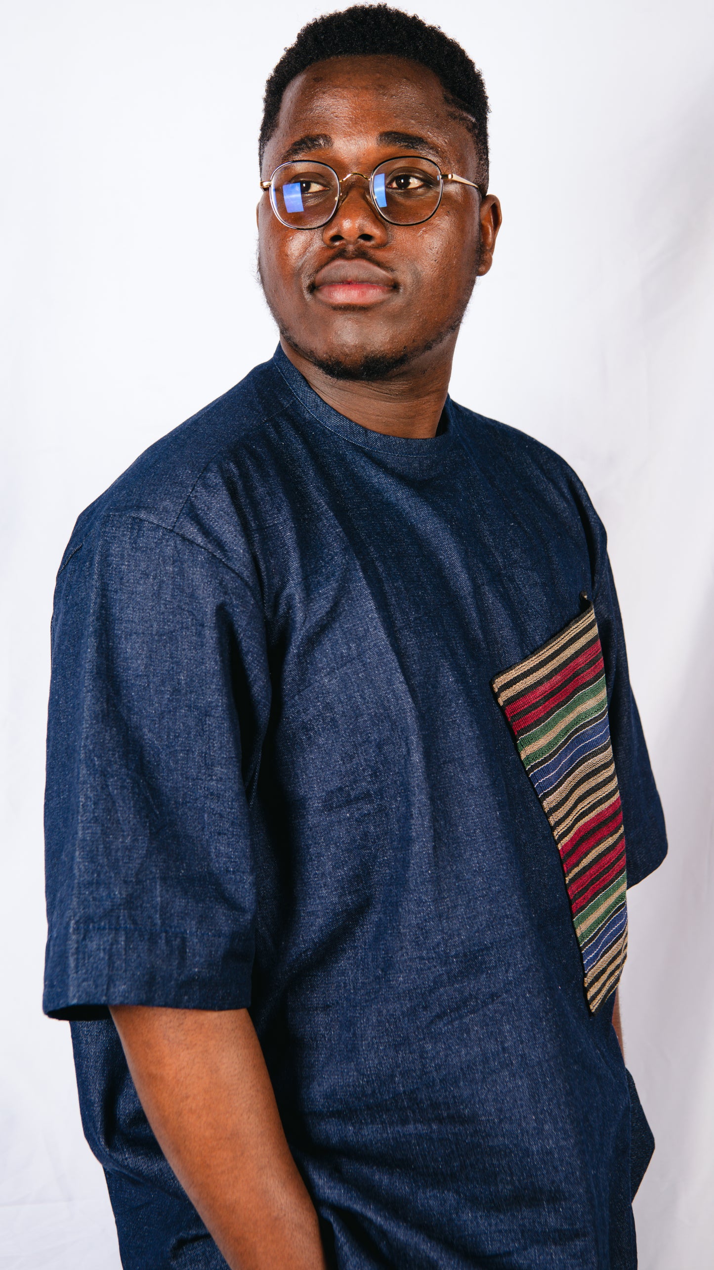 Mabila 2 Piece Asooke Trousers and Oversized Denim Top With Asooke Fabric Pocket