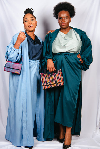 Ofure 3 Piece Wrap Skirt, Sleeveless Top and Kimono-Green