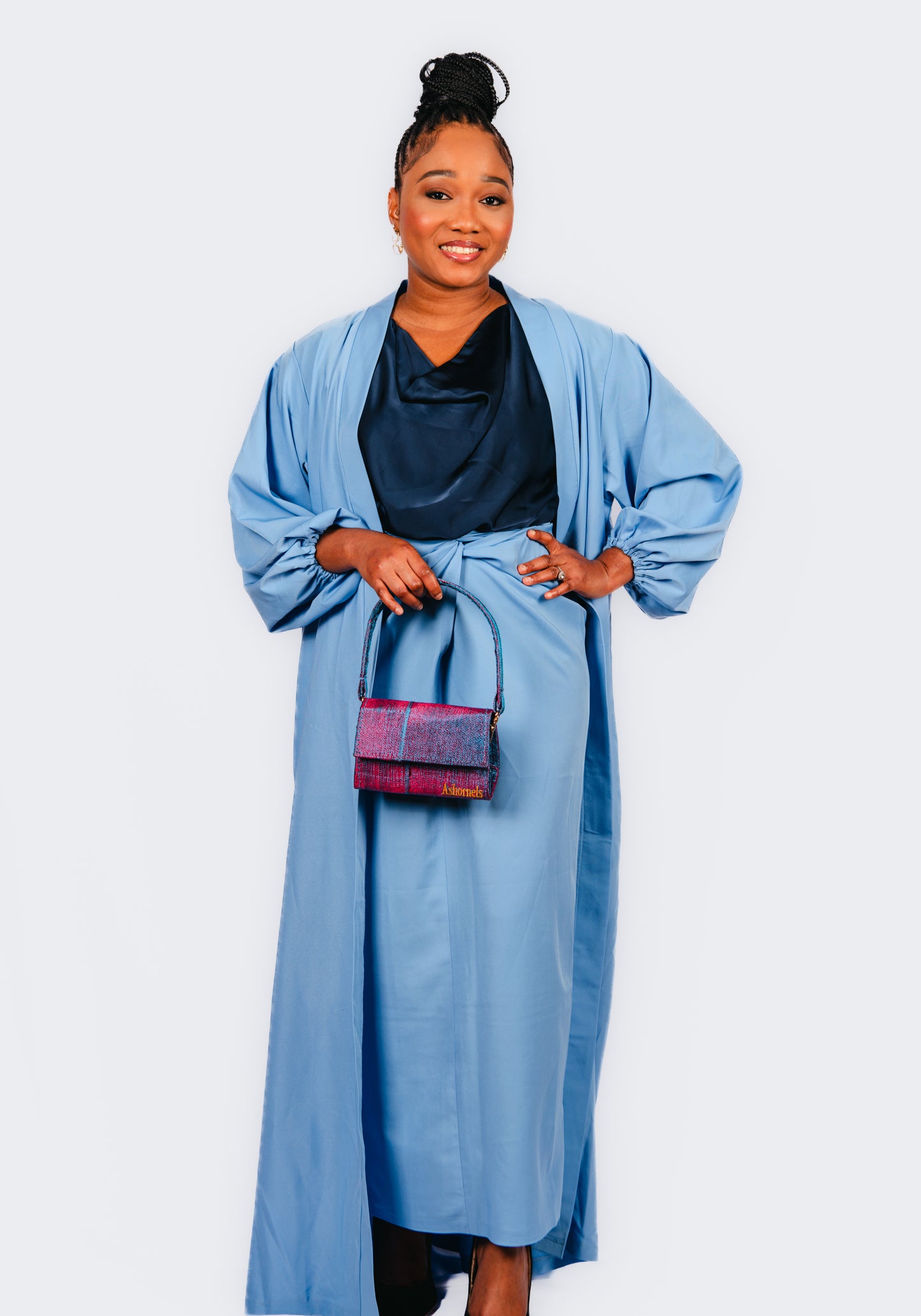 Ofure 3 Piece Wrap Skirt, Sleeveless Top and Kimono-Blue