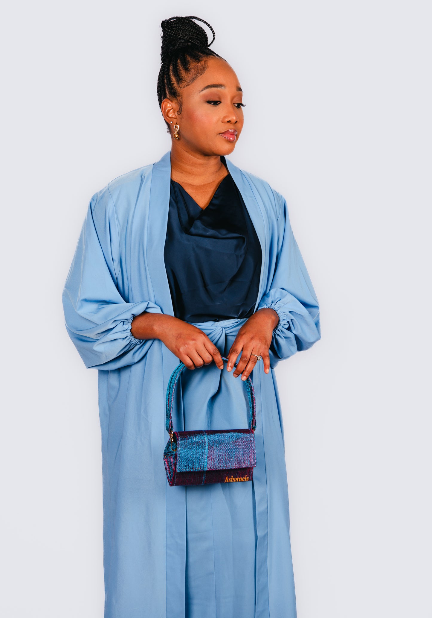 Ofure 3 Piece Wrap Skirt, Sleeveless Top and Kimono-Blue