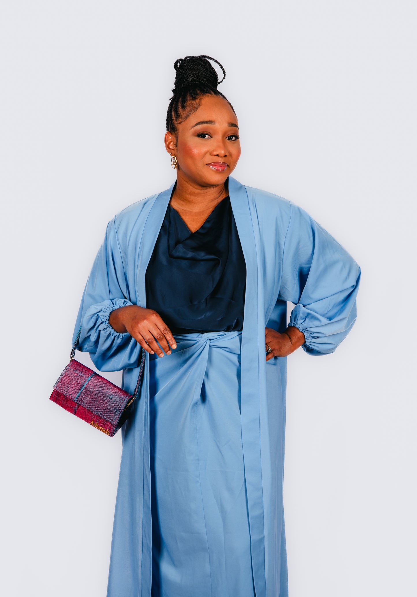 Ofure 3 Piece Wrap Skirt, Sleeveless Top and Kimono-Blue