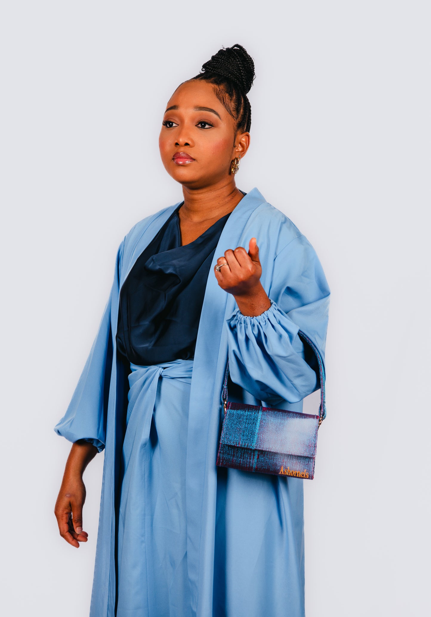 Ofure 3 Piece Wrap Skirt, Sleeveless Top and Kimono-Blue
