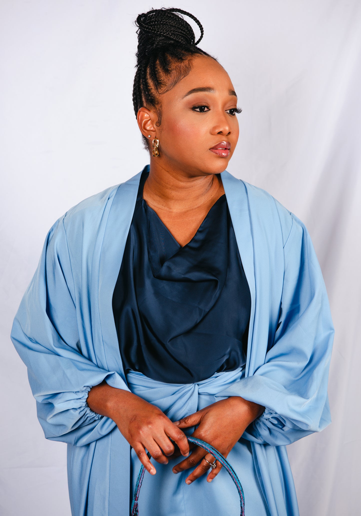 Ofure 3 Piece Wrap Skirt, Sleeveless Top and Kimono-Blue