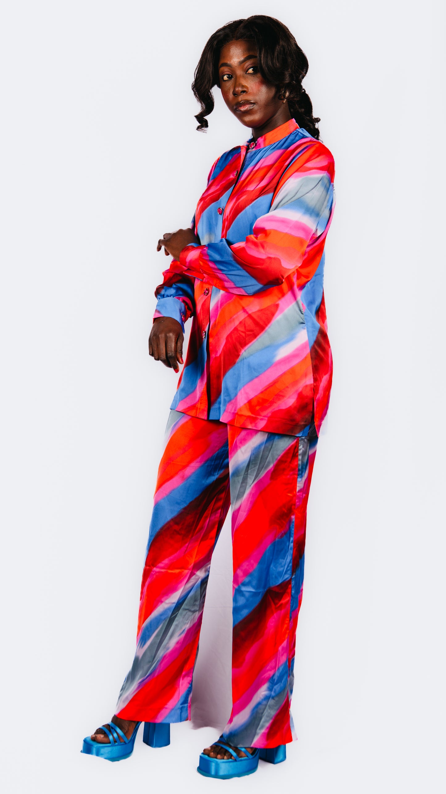 Thabisa 2 Piece Pink and blue Trousers and Shirt