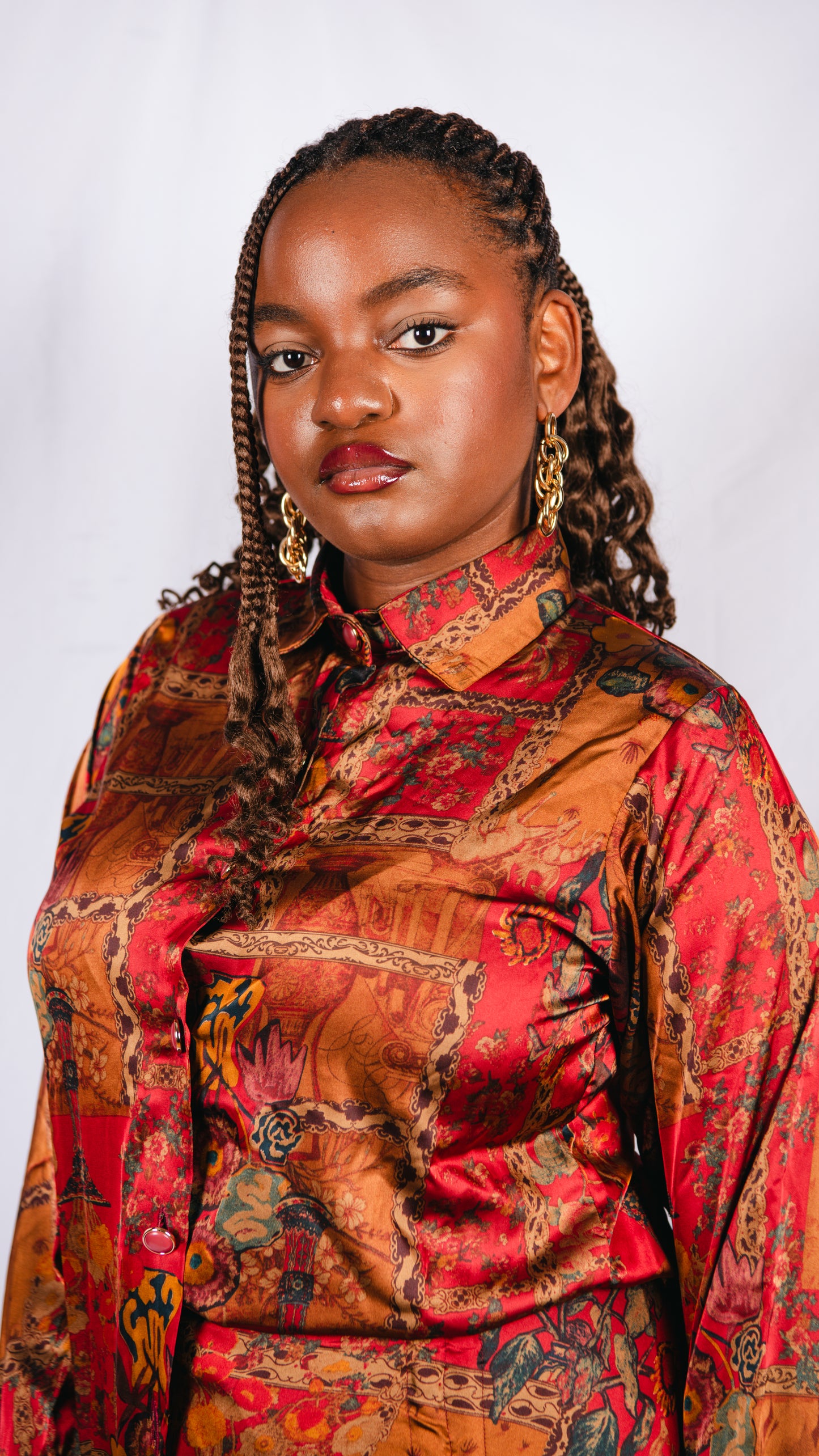 Karis Orange Patterned Maxi Skirt And Long Sleeve Shirt