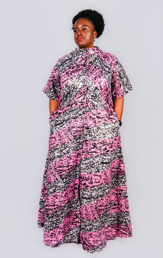 Tiara Round Neck Maxi Dress In Zebra Print