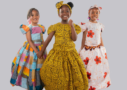 Nala 2 Piece Patchwork Ball Skirt And Blouse With Headband