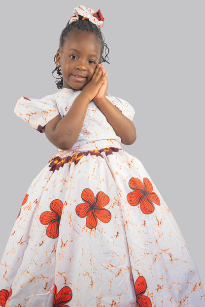 Annalise white and orange  Flowered print Dress
