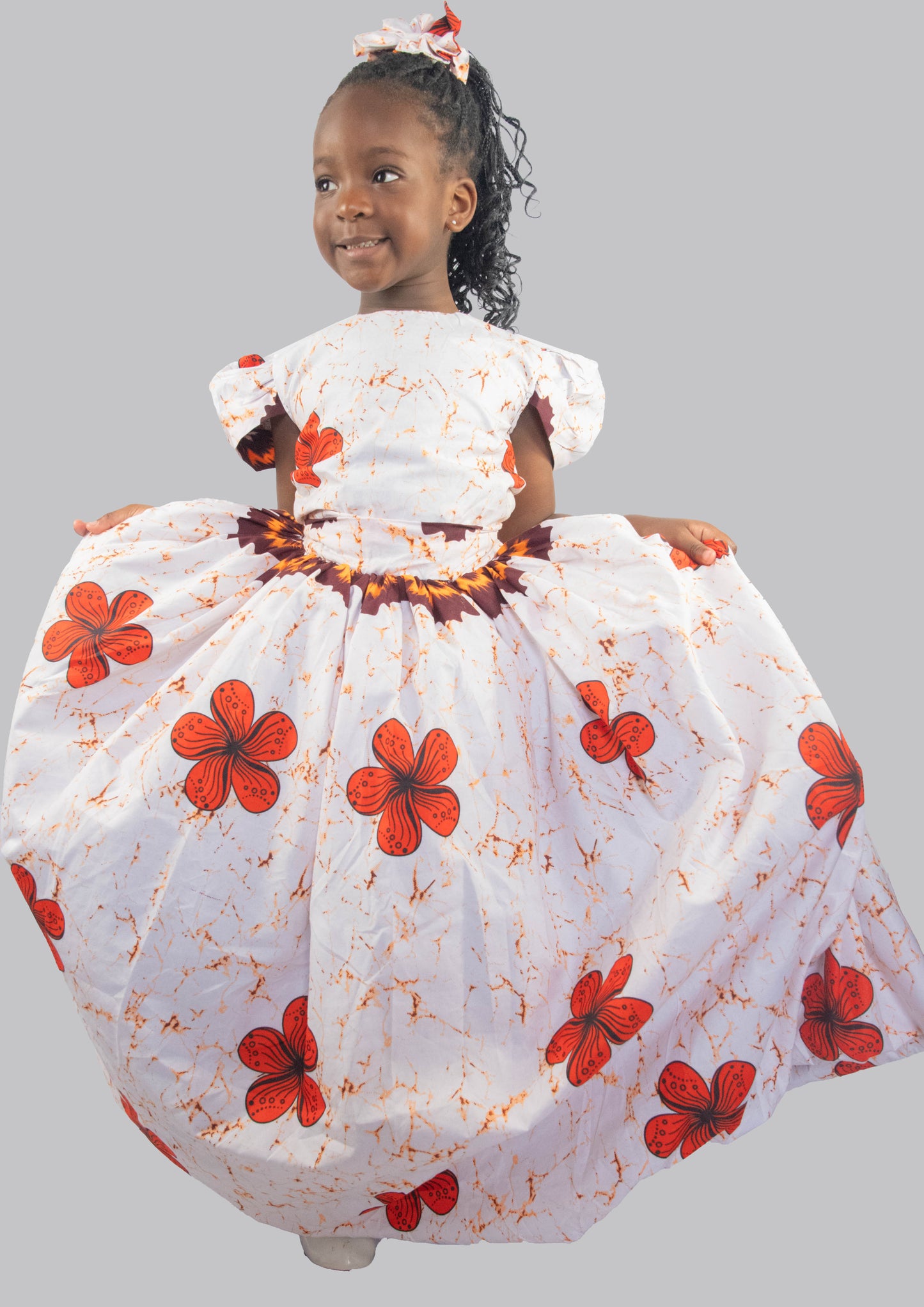 Annalise white and orange  Flowered print Dress