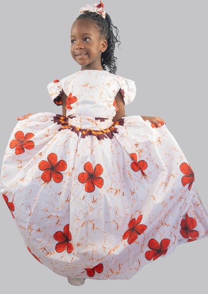 Annalise white and orange  Flowered print Dress