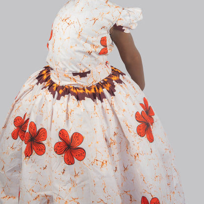 Annalise white and orange  Flowered print Dress