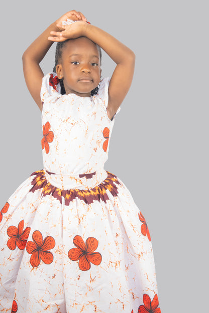 Annalise white and orange  Flowered print Dress