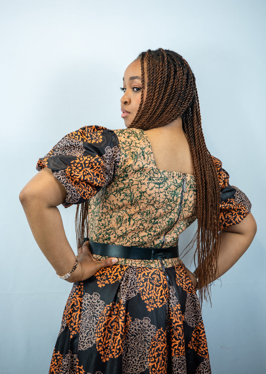 Sibongile Brown Print Midi  Dress