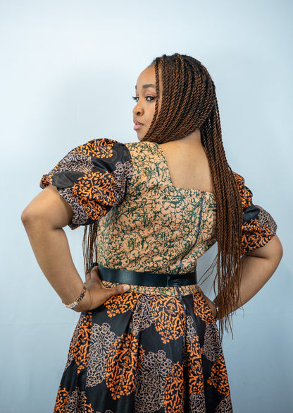 Sibongile Brown Print Midi  Dress