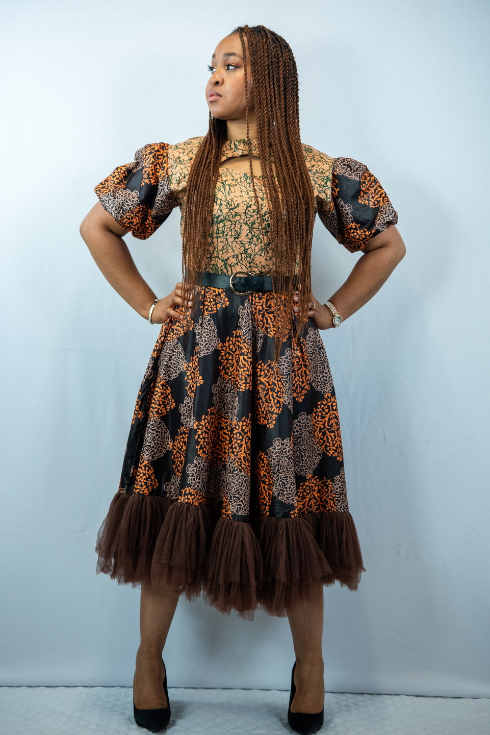 Sibongile Brown Print Midi  Dress
