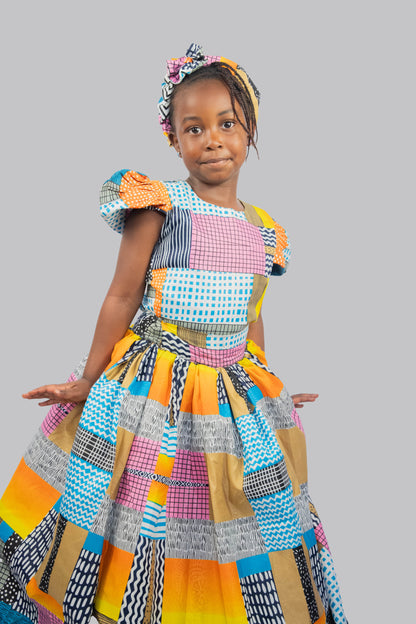 Nala 2 Piece Patchwork Ball Skirt And Blouse With Headband