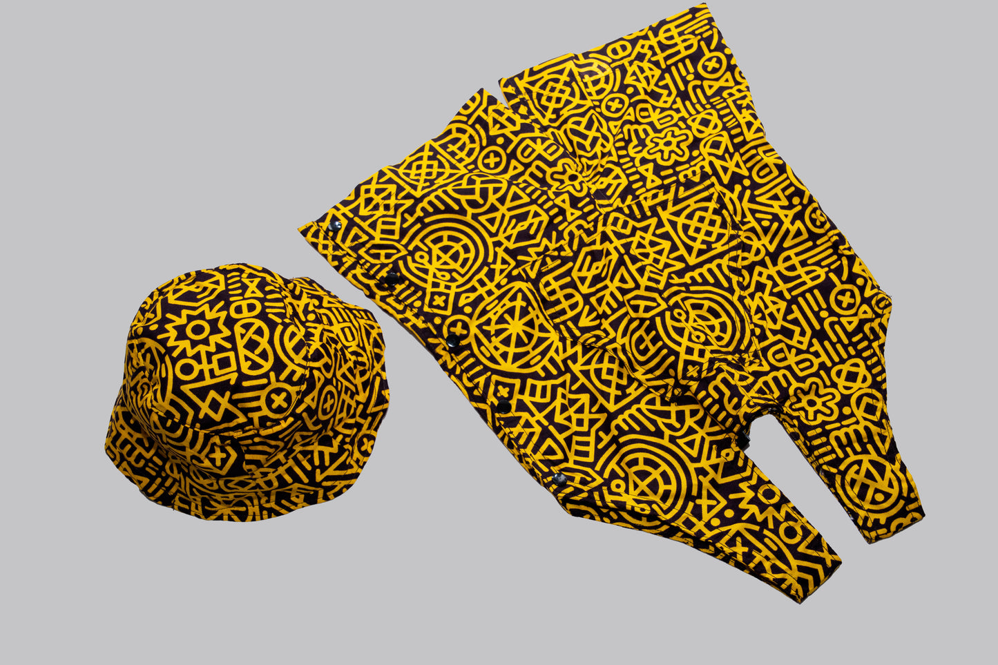 Bee 2 piece Yellow/black print maxi ball skirt and blouse