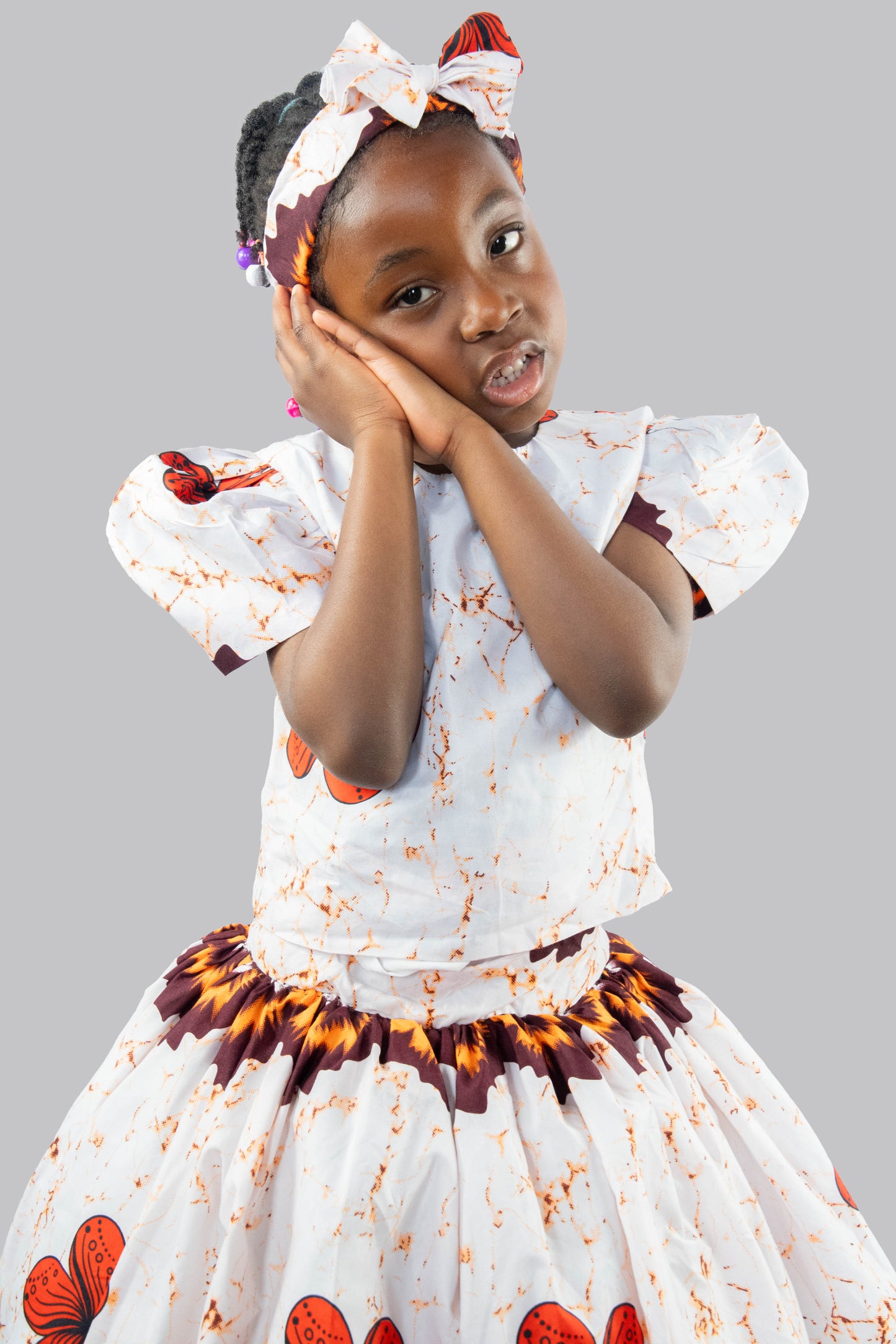 Annalise white and orange  Flowered print Dress